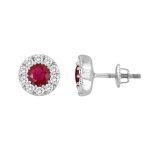 LADIES EARRING 1.75CT ROUND/RUBY DIAMOND 14K WHITE GOLD (CENTER STONE RUBY APPROX 1.20CT) 2 311389W
