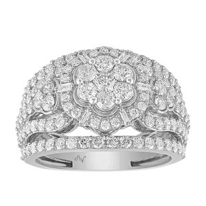 LADIES RING 2.00CT ROUND/BAGUETTE DIAMOND 10K WHITE GOLD