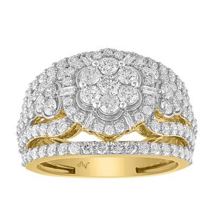 LADIES RING 2.00CT ROUND/BAGUETTE DIAMOND 10K YELLOW GOLD