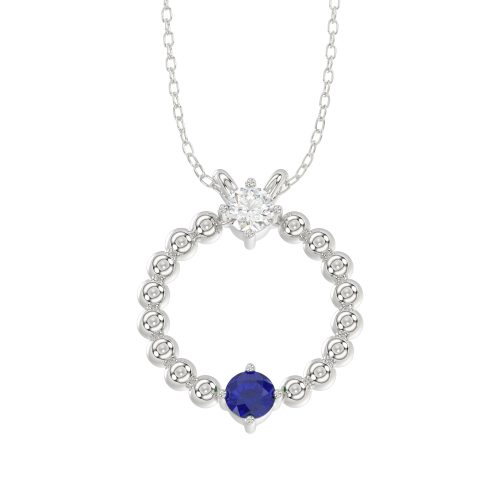 LADIES PENDANT WITH CHAIN 0.15CT ROUND/BLUE SAPPHIRE DIAMOND 14K WHITE GOLD (CENTER STONE ROUND BLUE SAPPHIRE-0.10CT) 1 317808W