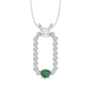 LADIES PENDANT WITH CHAIN 0.15CT ROUND/EMERALD DIAMOND 14K WHITE GOLD (CENTER STONE ROUND/EMERALD-0.10CT)