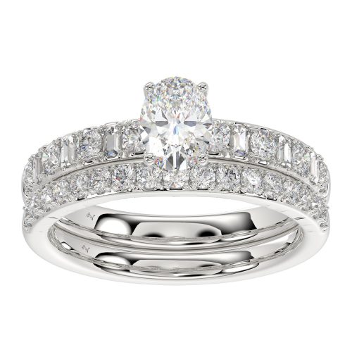 LADIES BRIDAL SET 1.50CT ROUND/BAGUETTE DIAMOND 14K WHITE GOLD (SI QUALITY) (OVAL DIAMOND-0.75CT) 1 321943W