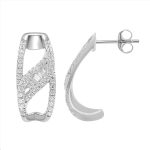 LADIES HOOPS EARRING 0.33CT ROUND/BAGUETTE DIAMOND 14K WHITE GOLD 2 322857W