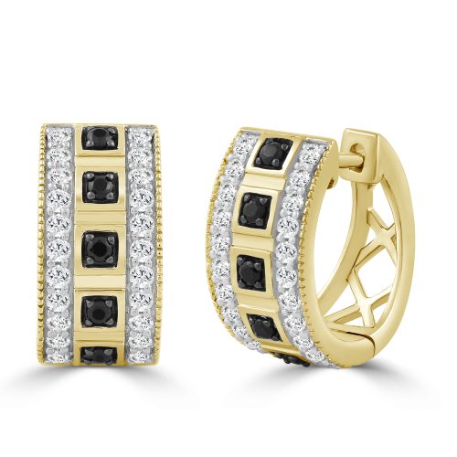 LADIES HOOPS EARRING 0.50CT BLACK/ROUND DIAMOND 10K YELLOW GOLD 1 328473Y
