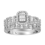 LADIES BRIDAL SET 1.00CT ROUND/BAGUETTE DIAMOND 14K WHITE GOLD 2 329352W
