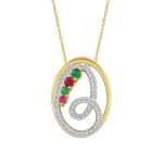 LADIES PENDANT 0.62CT WITH CHAIN ROUND/RUBY /EMERALD DIAMOND 14K YELLOW GOLD (CENTER STONE 0.33CT RUBY EMERALD ) 2 330048Y