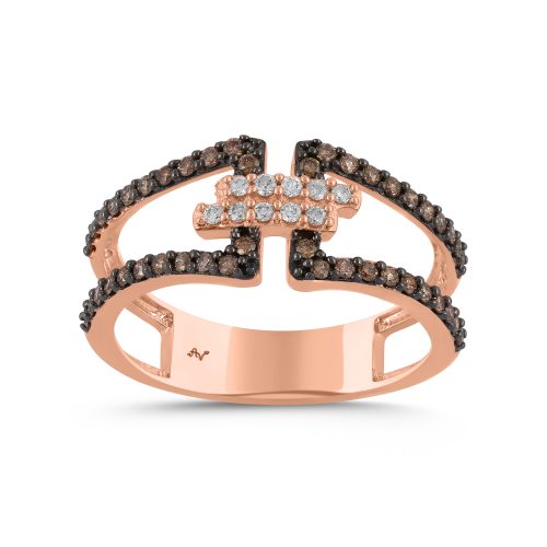LADIES RING 0.40CT DARK BROWN/ROUND/ROUND DIAMOND 14K ROSE GOLD 1 330063R