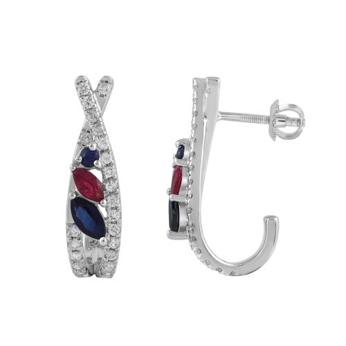 LADIES EARRINGS 1.40CT ROUND/RUBY/SAPPHIRE MARQUISE DIAMOND 14K WHITE GOLD (CENTER STONE MARQUISE SAPPHIRE/RUBY 1.00CT 1 330071W