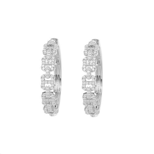 LADIES HOOPS EARRINGS 0.50CT ROUND DIAMOND 14K WHITE GOLD 1 331661W