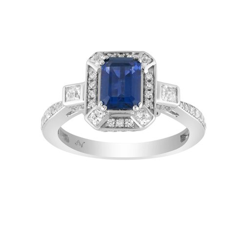 LADIES RING 1.50CT ROUND/PRINCESS/BLUE SAPPHIRE EMERALD DIAMOND 14K WHITE GOLD (CENTER STONE 0.90CT BLUE SAPPHIRE EMERALD DIAMOND) 1 345569W NT A
