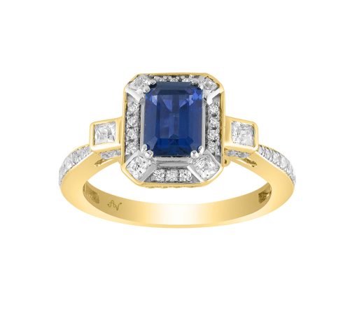 LADIES RING 1.50CT ROUND/PRINCESS/BLUE SAPPHIRE EMERALD DIAMOND 14K YELLOW GOLD (CENTER STONE 1.00CT BLUE SAPPHIRE EMERALD DIAMOND) 1 345569Y NT A