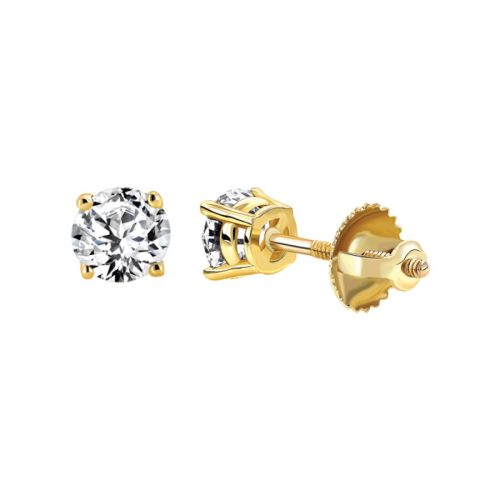 LADIES SOLITAIRE EARRINGS 1.00CT ROUND DIAMOND 14K YELLOW GOLD 1 63291Y