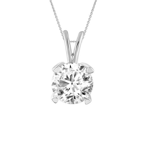 LADIES SOLITAIRE PENDANT WITH CHAIN 0.50CT ROUND DIAMOND 14K WHITE GOLD 1 65052W