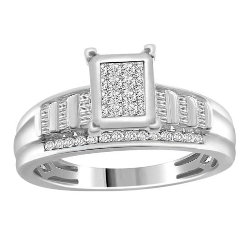 LADIES RING 0.50CT ROUND/BAGUETTE DIAMOND 10K WHITE GOLD 1 65187W