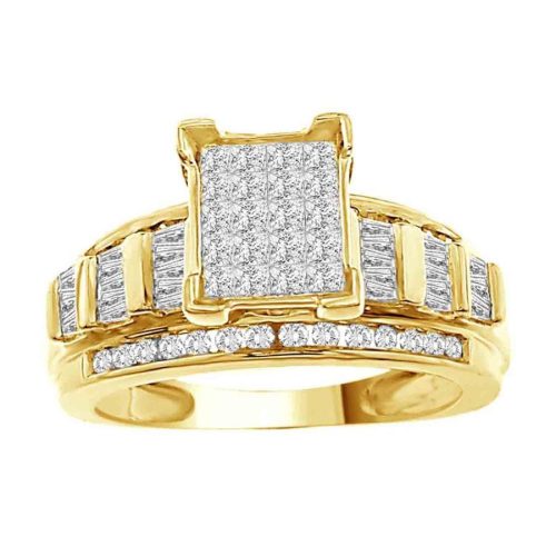 LADIES RING 1.00CT ROUND/PRINCESS/INV/BAGUETTE DIAMOND 10K YELLOW GOLD 1 65189Y