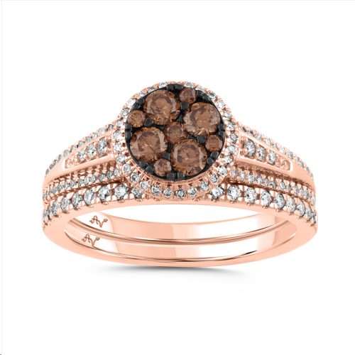 LADIES BRIDAL SET 0.75CT DARK BROWN/ROUND DIAMOND 14K ROSE GOLD 1 67209R