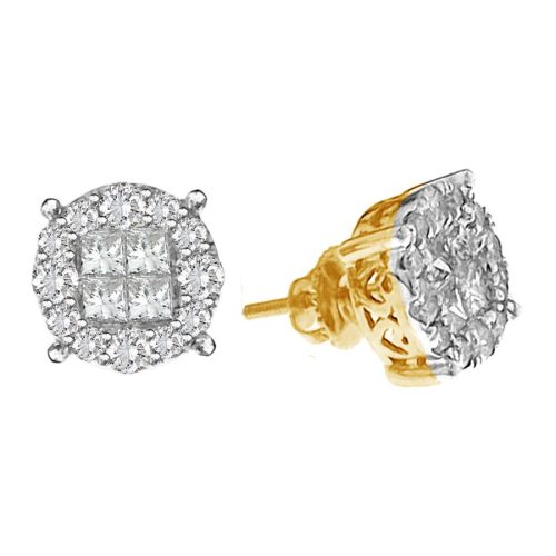 LADIES STUD EARRINGS 2.00CT ROUND/PRINCESS DIAMOND 14K YELLOW GOLD 1 67944Y