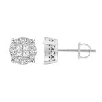 LADIES STUD EARRINGS 1.50CT ROUND/PRINCESS DIAMOND 14K WHITE GOLD 2 67945W