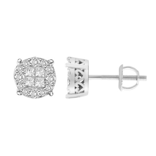 LADIES STUD EARRINGS 1.50CT ROUND/PRINCESS DIAMOND 14K WHITE GOLD 1 67945W