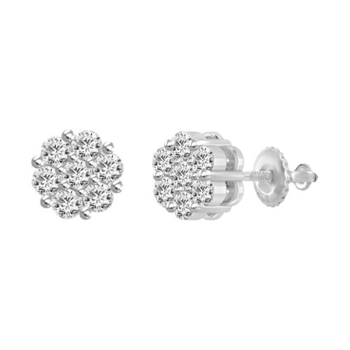 LADIES FLOWER EARRINGS 1.50CT ROUND DIAMOND 14K WHITE GOLD 1 78046W