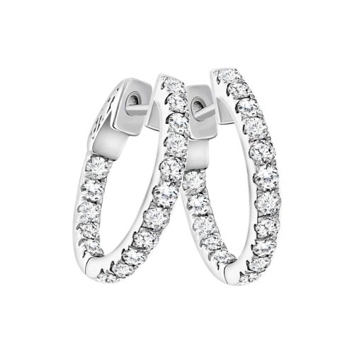 LADIES HOOPS EARRING 1.00CT ROUND DIAMOND 14K WHITE GOLD 1 81947W